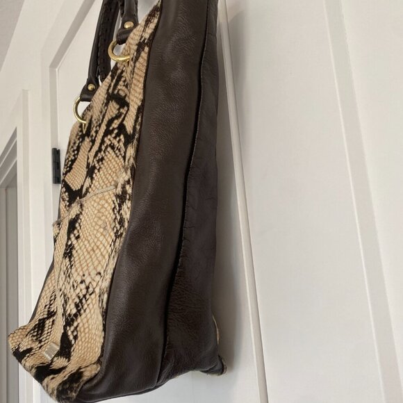 PULICATI ITALY Snake Pattern Calf Hair Leather Large Handbag Tote Bag Purse - Picture 4 of 16